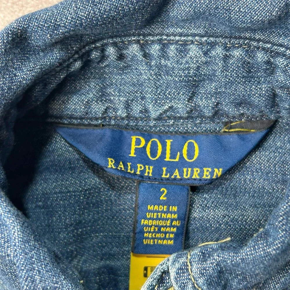 Polo Ralph Lauren Girls Belted Denim Shirtdress Sz 2 Blue Button Down Flesh Pony